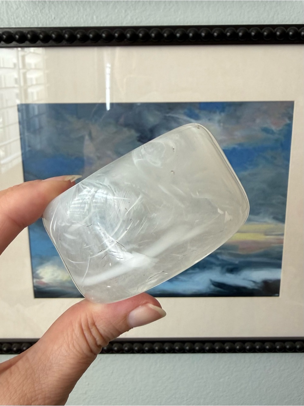 Vintage Clear Chunky Resin Bangle Bracelet Translucent White Marble Swirl